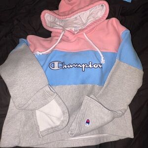 Champion Colorblock Hoodie - Pink, Blue, Gray
